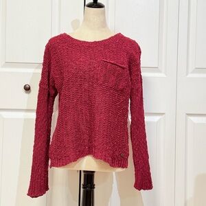 Roxy Boho Burgundy Slouchy Knit Pullover with Pocket Large